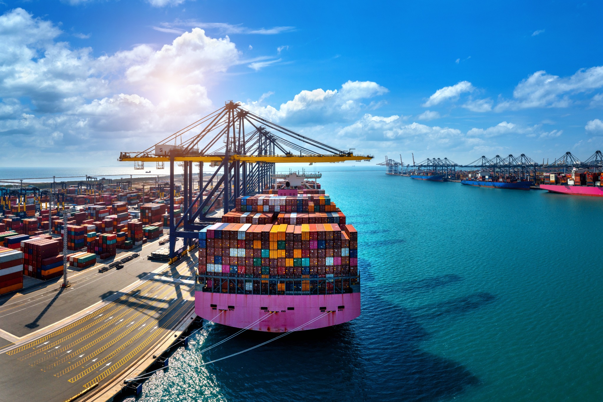 Cargo ship and container port